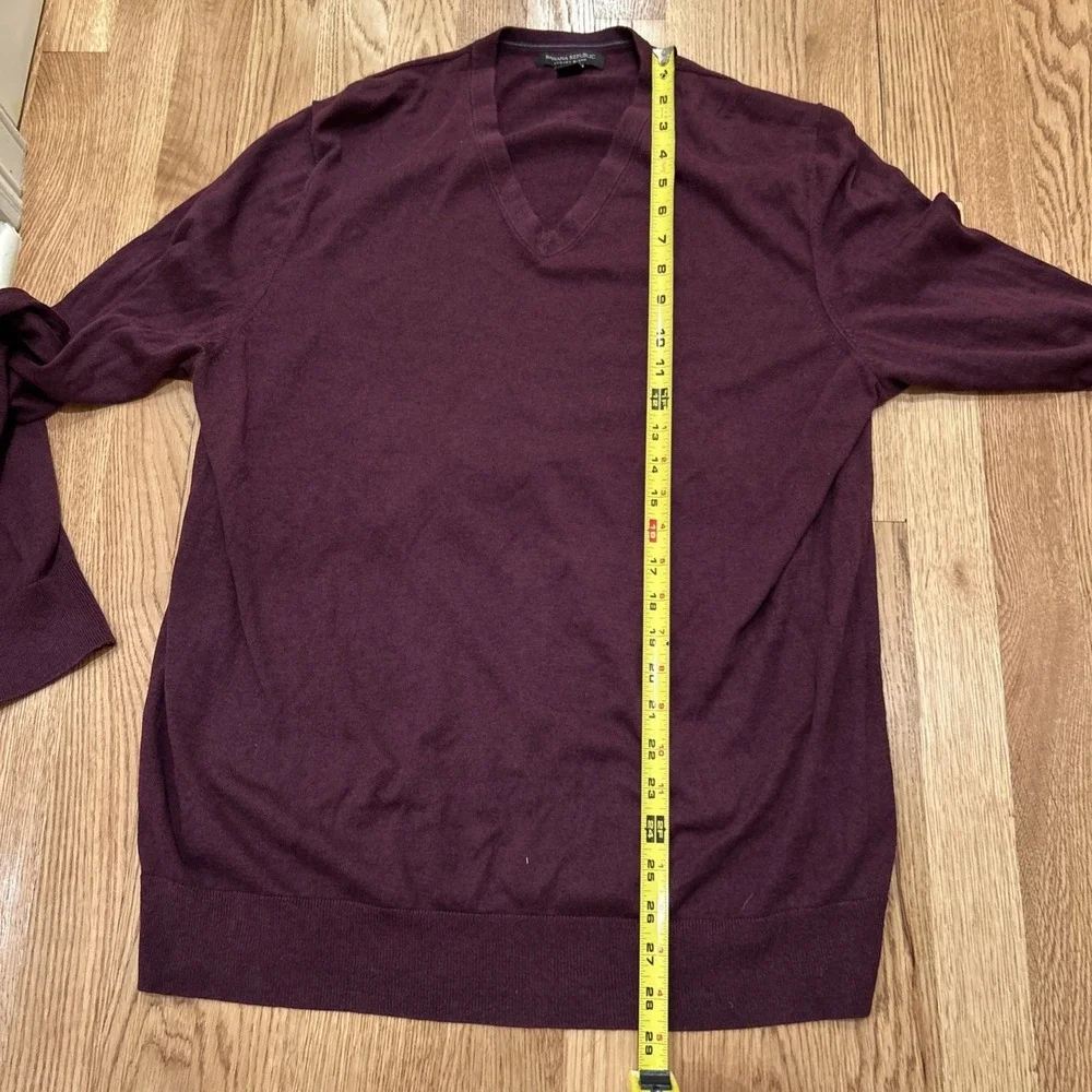 Banana Republic Sweater Men XL Luxury Blend V Neck Silk Cashmere‎ Purple Maroon
